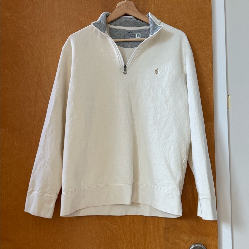 SOLD!!!! Polo by Ralph Lauren Men’s Cream Half-Zip Pullover with Grey Trim